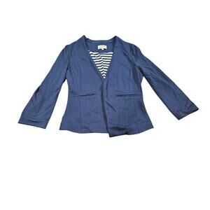 Skies Are Blue Navy Knit Blazer Open Front Stretch Minimalist Size Small